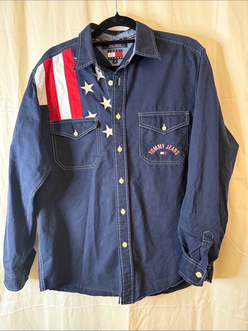 Tommy Hilfiger Navy Button-Down Shirt with Red & White Flag Detail